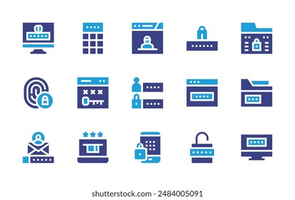 Password icon set. Duotone color. Vector illustration. Containing login, folder, fingerprint, password, web, onlinepayment, hacking, dataprotection, keyword.