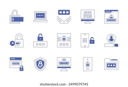 Password icon set. Duotone style line stroke and bold. Vector illustration. Containing password, key, passcode, protection, dataprotection, login, lock.