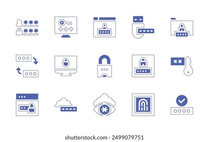 Conjunto de iconos de Contraseña. Estilo duotono trazo de línea y negrita. Ilustración vectorial. Contiene candado, Contraseña, changepassword, signin, seguridad, pendrive, huella digital, Inicio de sesión.