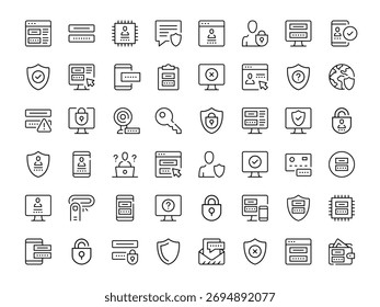 Kennwortsymbolsatz. Kollektion von Vektorliniensymbolen. Gliederungssymbole. Modernes Design