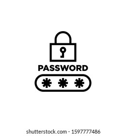 Password icon with settings sign in lineart style on white background, Protection lock icon and customize, setup, manage, process symbol 