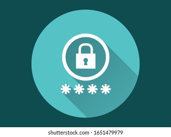 Password icon. Simple illustration with long shadow isolated for graphic and web design.