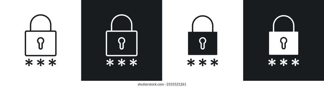 Password icon vector collection in black and white.