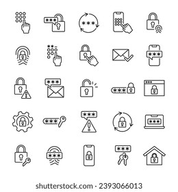 Password icon vector illustration. Set of locks and keys on isolated background. Login sign concept.
