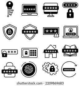 Password icon vector set. protection illustration sign collection. security symbol or logo.