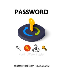 Password Icon, Vector Symbol In Flat, Outline And Isometric Style