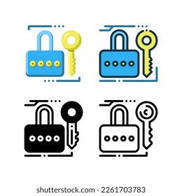 The password icon, which is represented by a lock and key. With outline, glyph, filled outline and flat styles