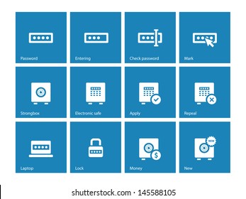 Password icons on blue background. Vector illustration.