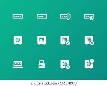 Password icons on green background. Vector illustration.