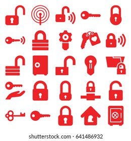 Password icons set. set of 25 password filled icons such as lock, opened lock, safe, key, heart key, keyhole, key on hand, gear keyhole, safe
