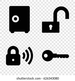 Password icons set. set of 4 password filled icons such as key, security lock, safe