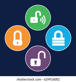 Password icons set. set of 4 password filled icons such as lock, opened security lock