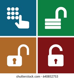 Password icons set. set of 4 password filled icons such as opened lock, open lock