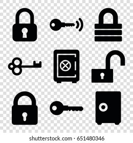 Password icons set. set of 9 password filled icons such as lock, safe, key