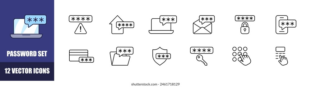 Password icons set. Linear style. Vector icons