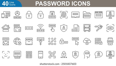 Password icons set. privacy, lock, shield, key, padlock, fingerprint, security, safe, authentication and more. vector illustration.