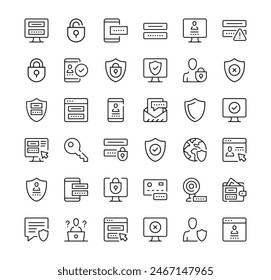 Conjunto de iconos de Contraseña. Iconos de línea de Vector. Símbolos de contorno de trazo negro