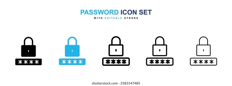 Password icons vector collection in black and blue colors on white background