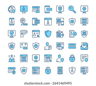 Password icons. Vector line icon set. Modern outline design. Blue concept