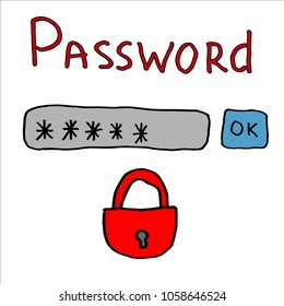 Password incorrect. Vector illustration in doodle style.