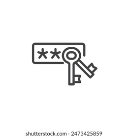 Passwort-Schlüsselliniensymbol. Lineares Stilzeichen für mobiles Konzept und Webdesign. Tasten mit einem Symbol für die Vektorgrafik des Passwort-Codeumrisses. Symbol, Logo-Darstellung. Vektorgrafik-Grafiken