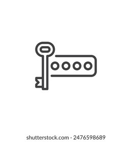 Password key line icon. linear style sign for mobile concept and web design. Key with a text field showing hidden characters outline vector icon. Symbol, logo illustration. Vector graphics