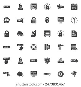 Password key vector icons set, modern solid symbol collection, filled style pictogram pack. Signs logo illustration. Set includes icons as security code, protection key, encryption pin, access manager