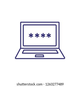 Password line icon. Illustration of notebook with code on screen on white background. Security concept. Vector illustration can be used for topics like security, technology, modern, protection