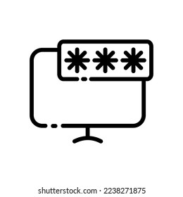 Icono de línea de contraseña. Burbuja de voz, acceso, bloqueado, contraseña, cerrado, computadora, cifrado, confidencialidad, cuenta, cuenta personal. concepto de seguridad. Icono de línea negra vectorial en un fondo blanco.