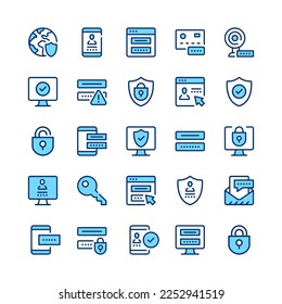 Password line icons. Blue color. Vector line icons set