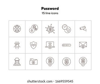 Iconos de línea de contraseña. Conjunto de iconos de línea. Nube con candado, huella digital. Concepto de seguridad en Internet. La ilustración vectorial puede utilizarse para temas como seguridad de la información, informática