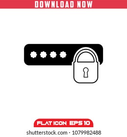 Password Lock. Black. Security Vector Icon in flat design.Isolated.