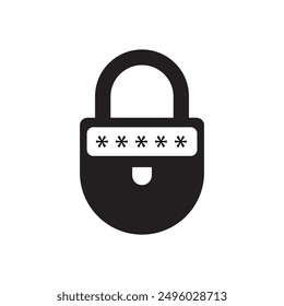 Password lock icon. Black silhouette with asterisks. Simple security symbol. Vector illustration.