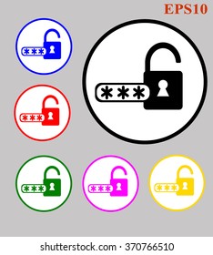 Password lock icon colored set for web and mobile applications vector illustration  