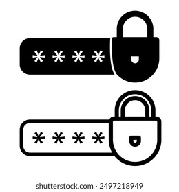 Password lock icons. Black silhouettes with asterisks. Simple security symbols. Vector illustration.