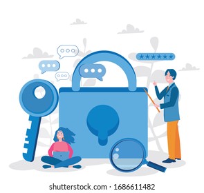 Password with lock and kay.  Protection lock and about, protect, Vector illustration for web banner, infographics, mobile, online security. Data security. 