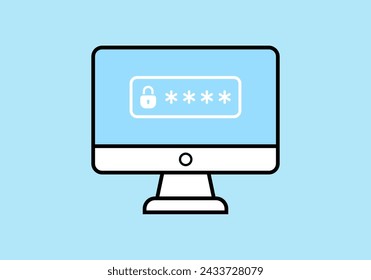 Password Locked Computer Flat Design Illustration