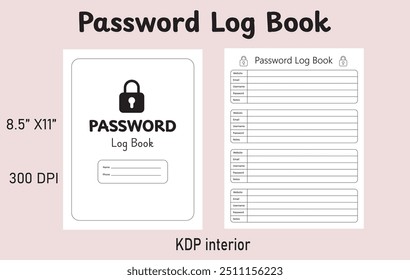 Password log book high quality print and commercial use,  no content 300 DPI,8.5"X11"