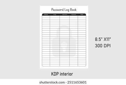 password log book template KDP Interior–100% Unique and High-Resolution Interior.
We are confident this insider will help you in your less content publishing journey.