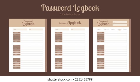 Password log book template and password tracker template design