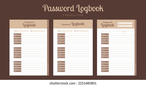 Password log book template and password tracker template design