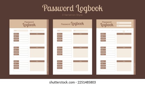 Password log book template and password tracker template design