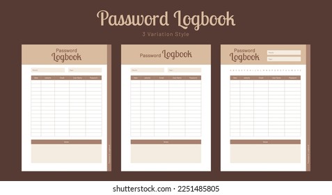 Password log book template and password tracker template design