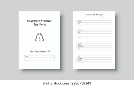 Password log book template. Website password tracker log book. Website information and password notebook interior for KDP