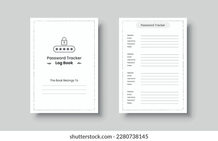 Password log book template. Website password tracker log book. Website information and password notebook interior for KDP