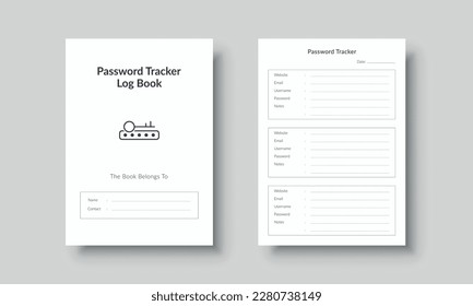 Password log book template. Website password tracker log book. Website information and password notebook interior for KDP