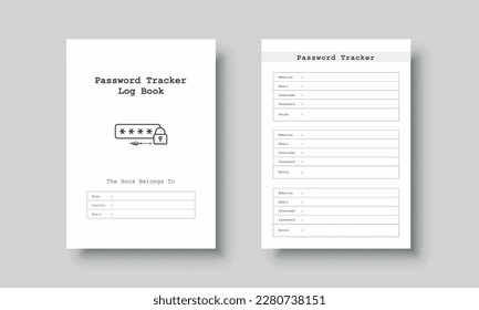 Password log book template. Website password tracker log book. Website information and password notebook interior for KDP