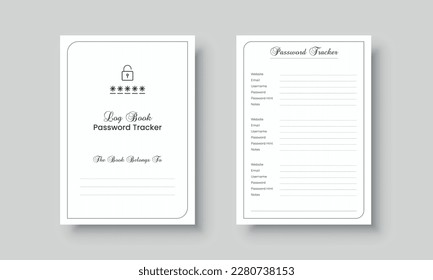 Password log book template. Website password tracker log book. Website information and password notebook interior for KDP