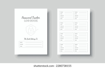 Password log book template. Website password tracker log book. Website information and password notebook interior for KDP