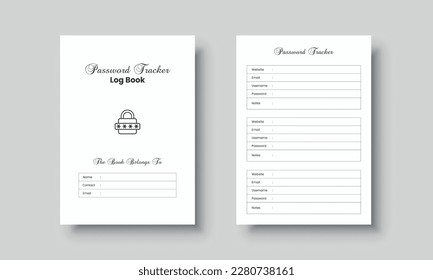 Password log book template. Website password tracker log book. Website information and password notebook interior for KDP